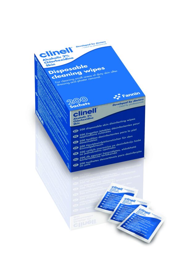 CA2CSKIN_Box_REF_Image_FLAT Clinell Wipes (Box of 200 wipes)
